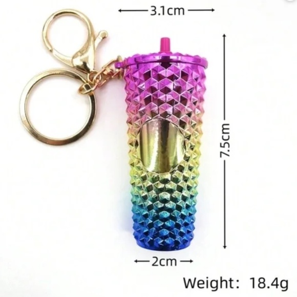 🎁Ombré Colorful Diamond Textured Coffee Cup Keychain/Bag Charm (One Charm) - Picture 2 of 2